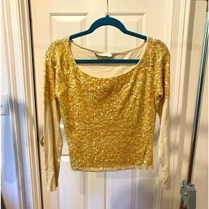 Gold/iridescent sequins knit top.  Twinset.  Size S.  NEVER WORN.